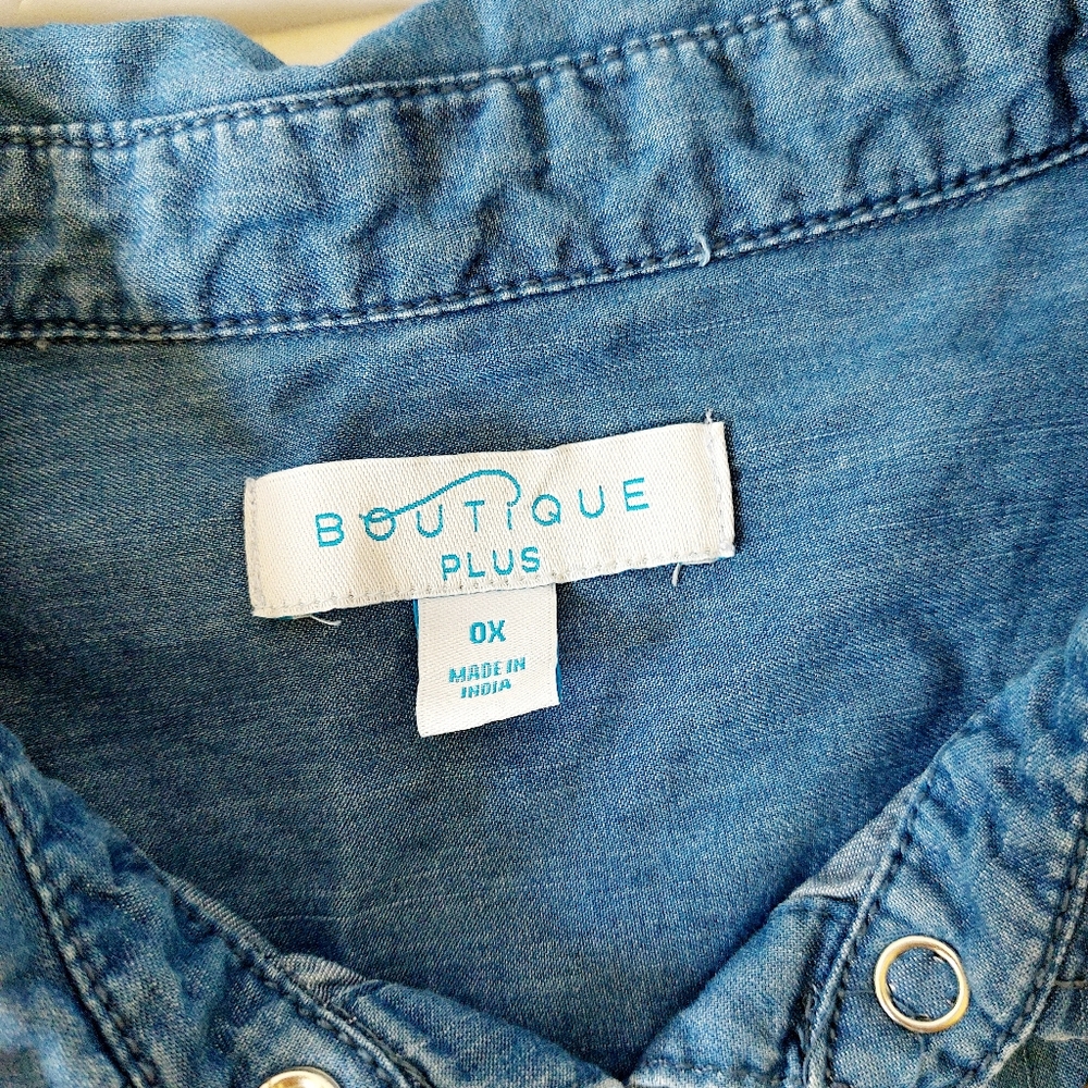 Autumn Leaf Patchwork Chambray‎ Denim Western Sna… - image 3